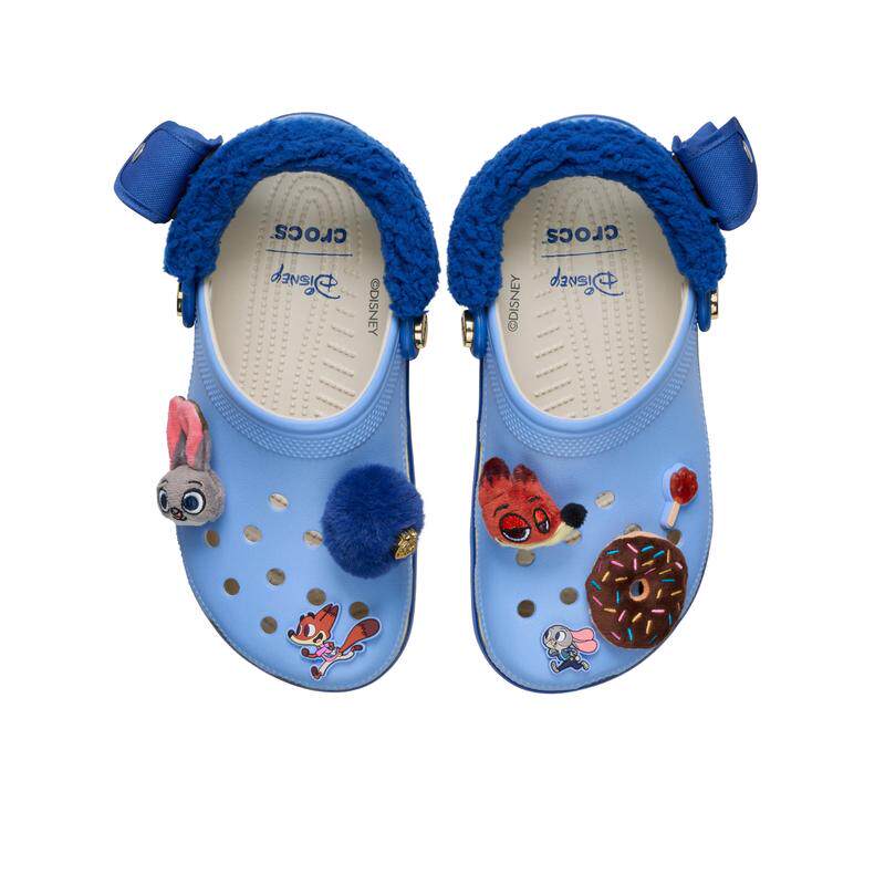 代购Crocs女士凉鞋舒适脚感防滑耐磨易穿脱吸湿排汗蓝色毛绒内里