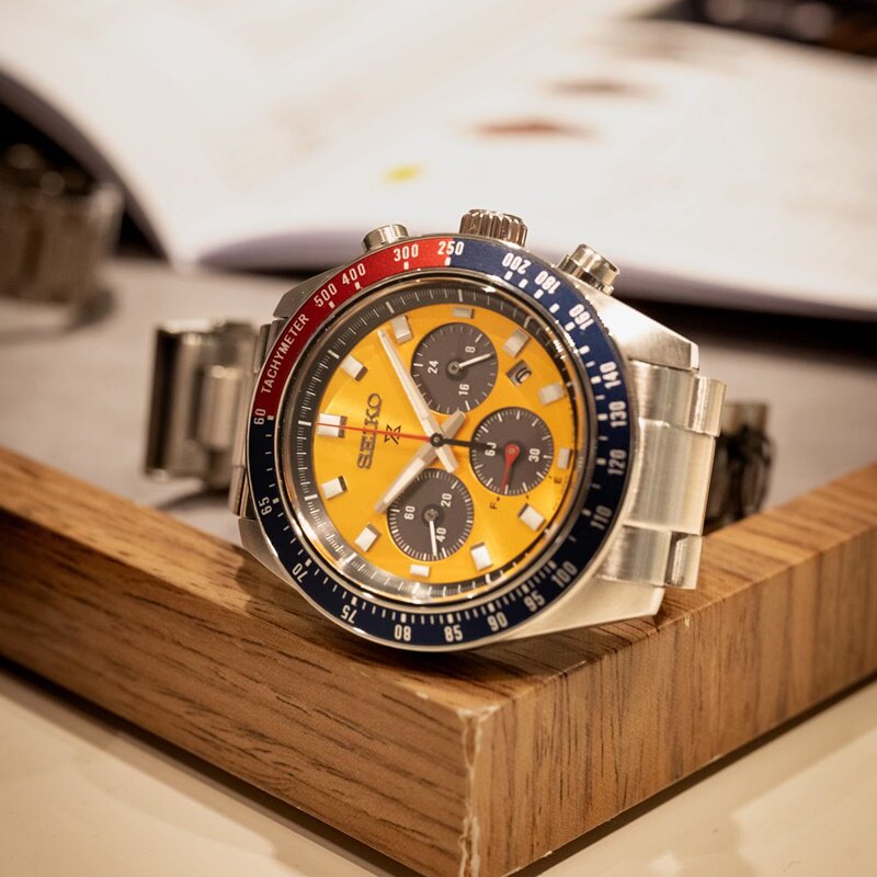 代购Seiko精工 Prospex Speedtimer 黄色表盘复古太阳能手表男 S