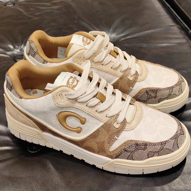 代购COACH蔻驰 Soho 棕色老钱风男女通用时尚低帮系带运动休闲板