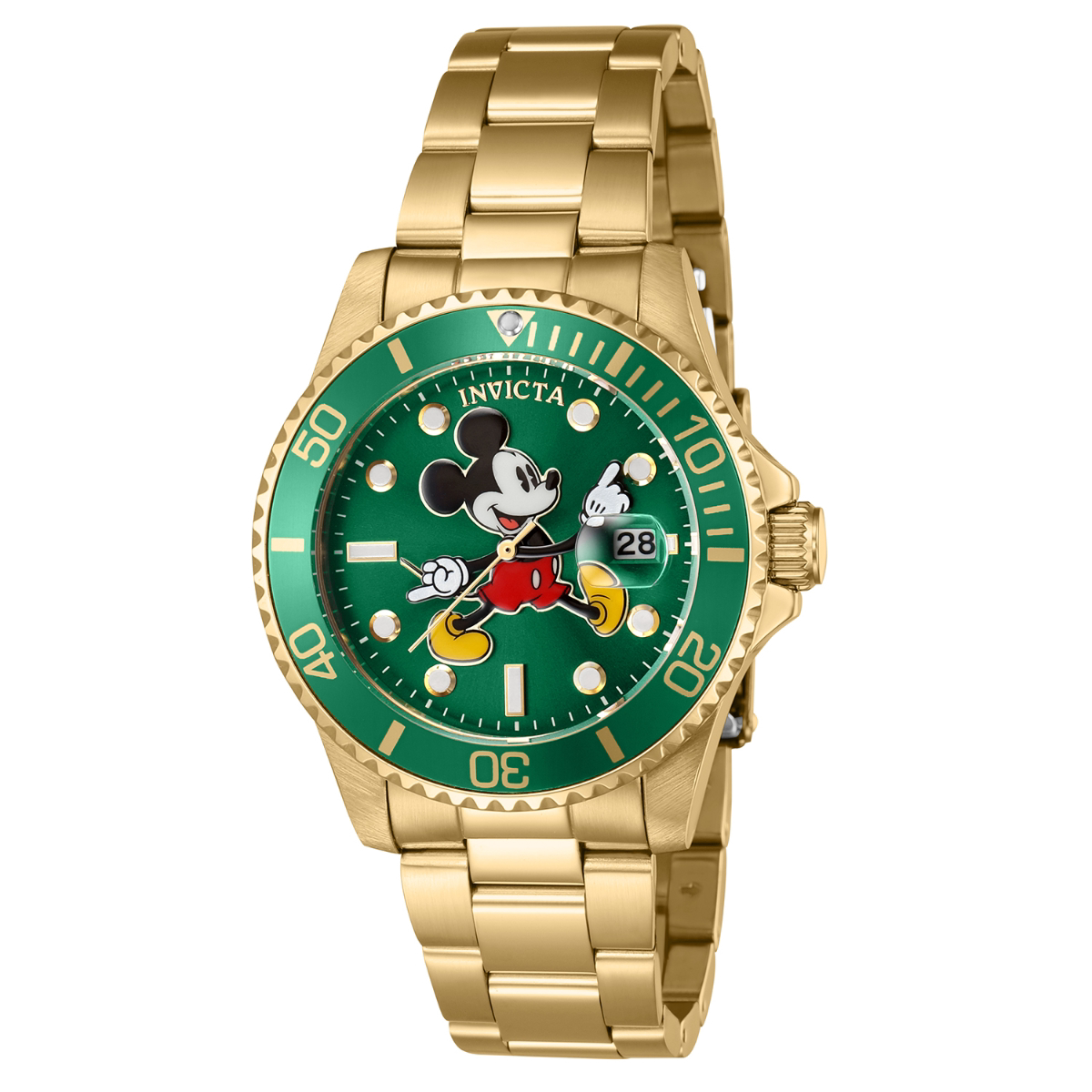 invicta disney 限量版米老鼠绿色表盘金色钢带石英男士手表41192