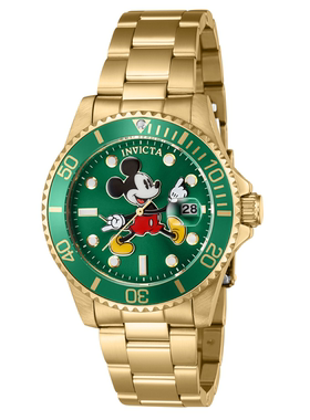 代购Invicta Disney 限量版米老鼠绿色表盘金色钢带石英男士手表