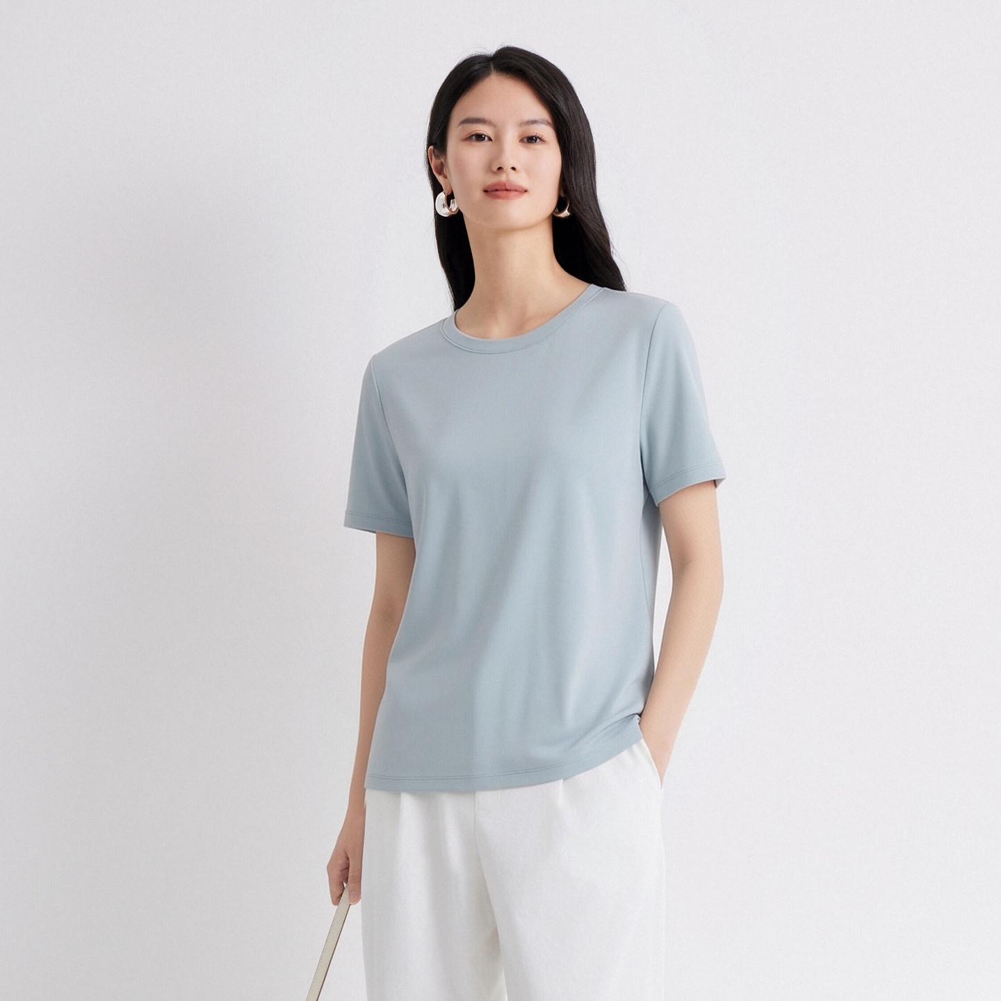 JESSIE短袖T恤职场直筒型淑女夏季女士圆领休闲简约质感通勤风