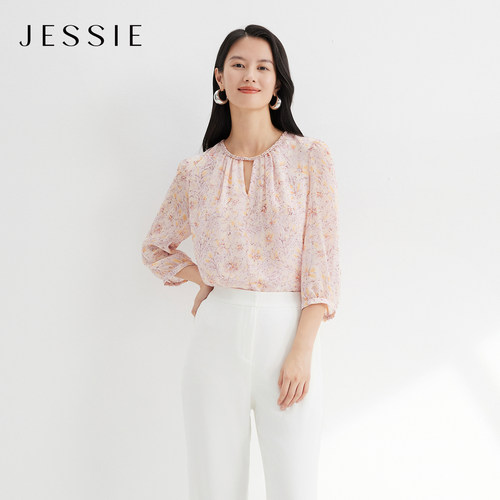 JESSIE七分袖法式茶歇碎花上衣女