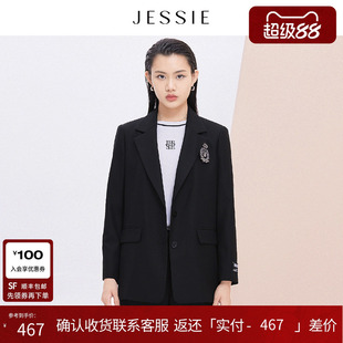【商场同款】JESSIE气质西装领长袖毛呢外套小个子女2025秋冬款