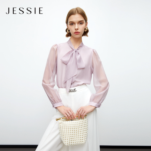 JESSIE法式别致飘带衬衫优雅气质