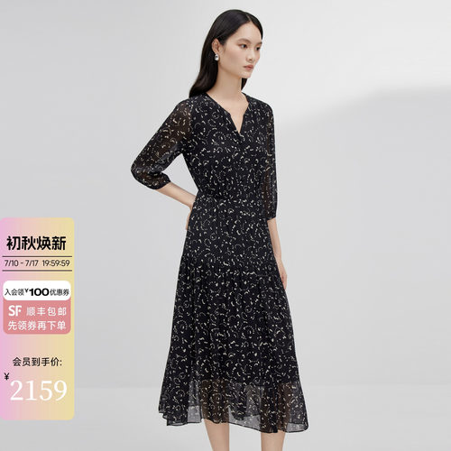 黑色印花连衣裙女2026夏季新款