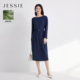 显瘦中长裙2026 优雅修身 JESSIE醋酸气质船领收腰连衣裙女春季 新款