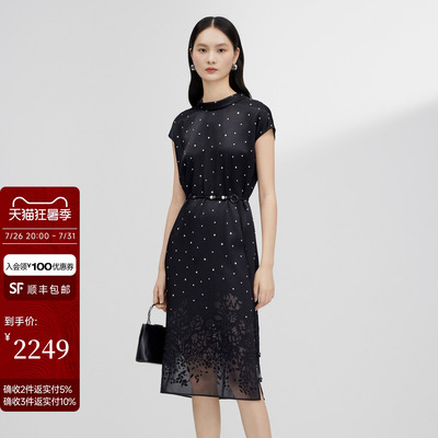 JESSIE夏季通勤高腰波点连衣裙