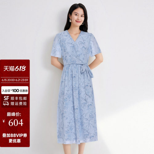 JESSIE知性优雅短袖印花连衣裙女