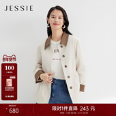 JESSIE2025年秋季 新款 巴恩风撞色翻领风衣女显瘦通勤百搭显瘦外套