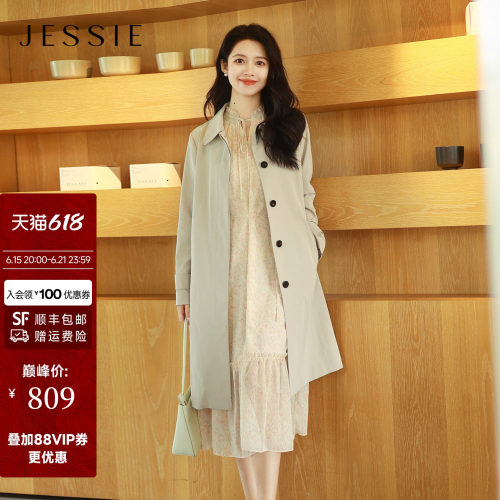 JESSIE肌理感衬衫领中长气质风衣