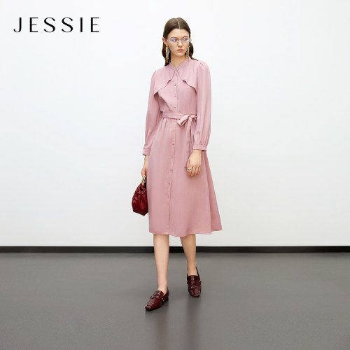 JESSIE长袖波浪荷叶边收腰连衣裙
