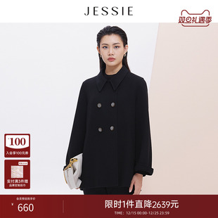 JESSIE气质娃娃领羊毛混纺毛呢外套女2025秋冬新款 商场同款