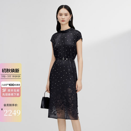JESSIE夏季通勤高腰波点连衣裙