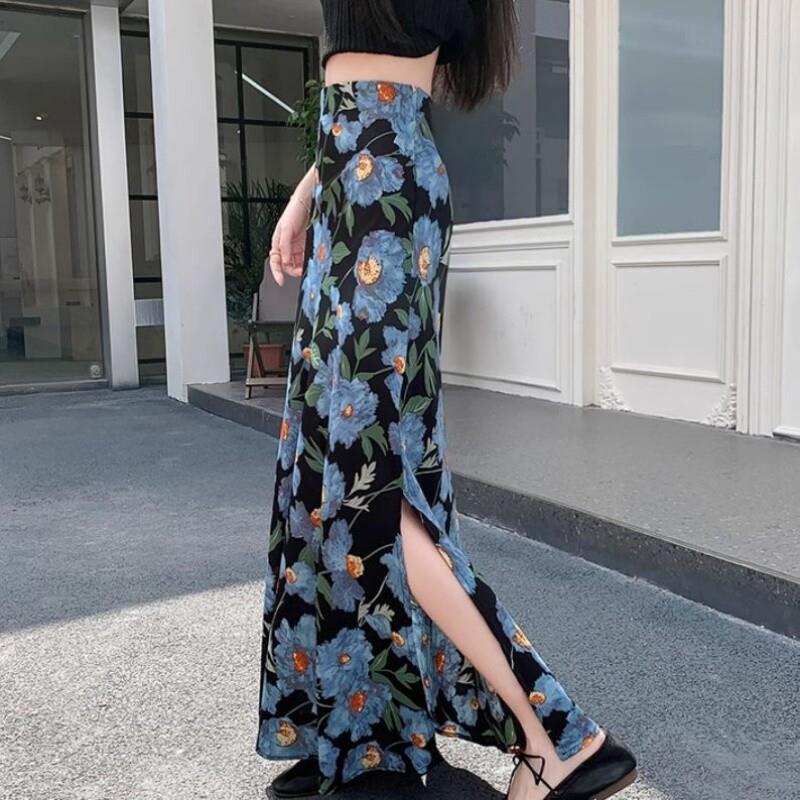 夏季侧开叉碎花雪纺半身裙女2025新款法式风情万种包臀鱼尾长裙子