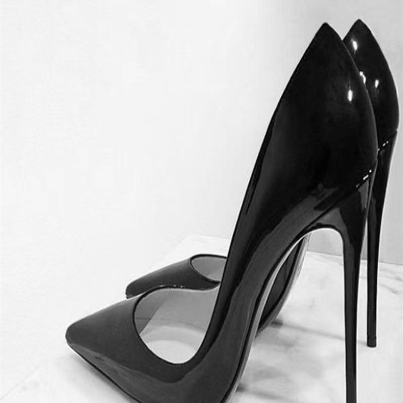 2024年新款春秋空姐职业鞋漆皮尖头高跟鞋大码女细跟性感网红黑色