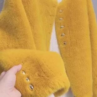 爆款年轻彷貂秋冬时尚休闲欧貂绒圆领小香风皮草外套貂绒短款气质