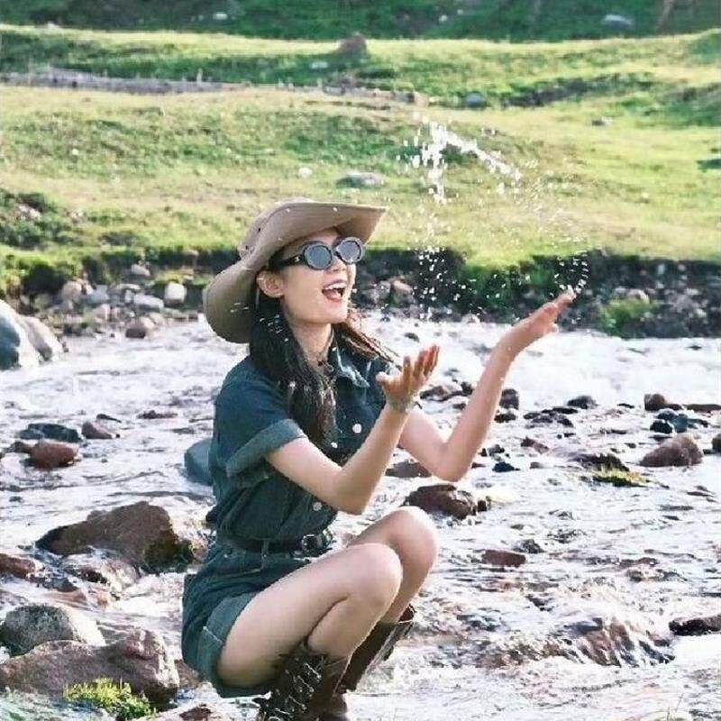 美式polo领垫肩蓝色牛仔短袖连体裤女单排扣阔腿卷边短裙女配腰带