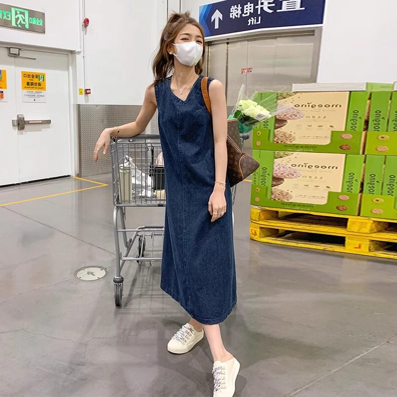 抽绳露背牛仔连衣裙女夏季新款镂空设计感减龄时尚收腰显瘦背心裙