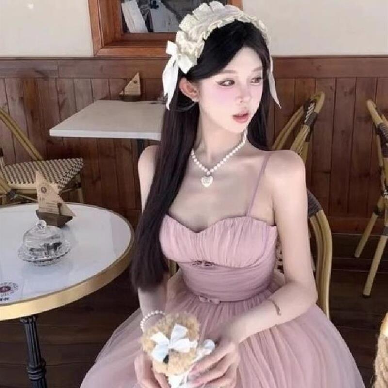 纯欲芭蕾风短裙收腰显瘦设计感网纱蓬蓬吊带生日成人礼服连衣裙女
