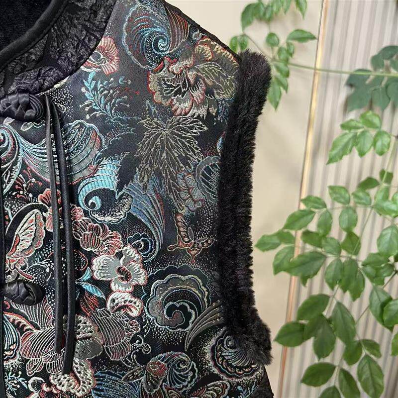 新中式国风复古提花刺绣马甲女加绒加厚立领百搭显瘦无袖坎肩外套