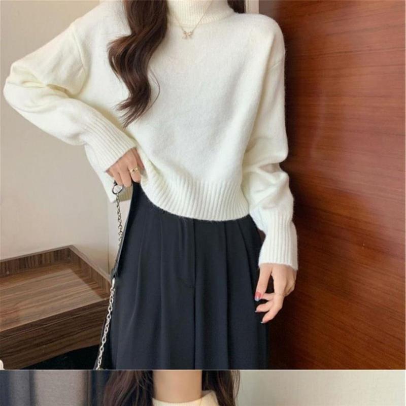 秋冬纯色年新款软糯套头毛衣女冬季加厚半高领打底针织衫短款上衣