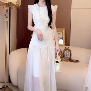 氛围感显瘦飞飞袖蕾丝连衣裙夏季新款时尚拼接气质法式高级感长裙