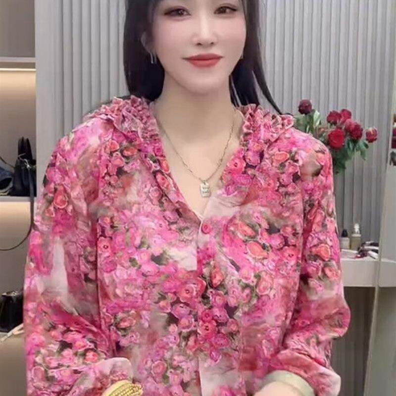 网红流行时尚减龄花连帽衫女性化百搭简单工作服拼接开衫时髦