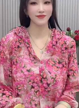 网红流行时尚减龄花连帽衫女性化百搭简单工作服拼接开衫时髦