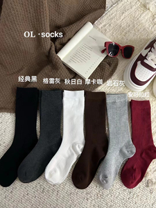 欧陆oL拉拉袜纯棉红色咖灰竖条堆堆ins 软糯松口加长纯色月子袜