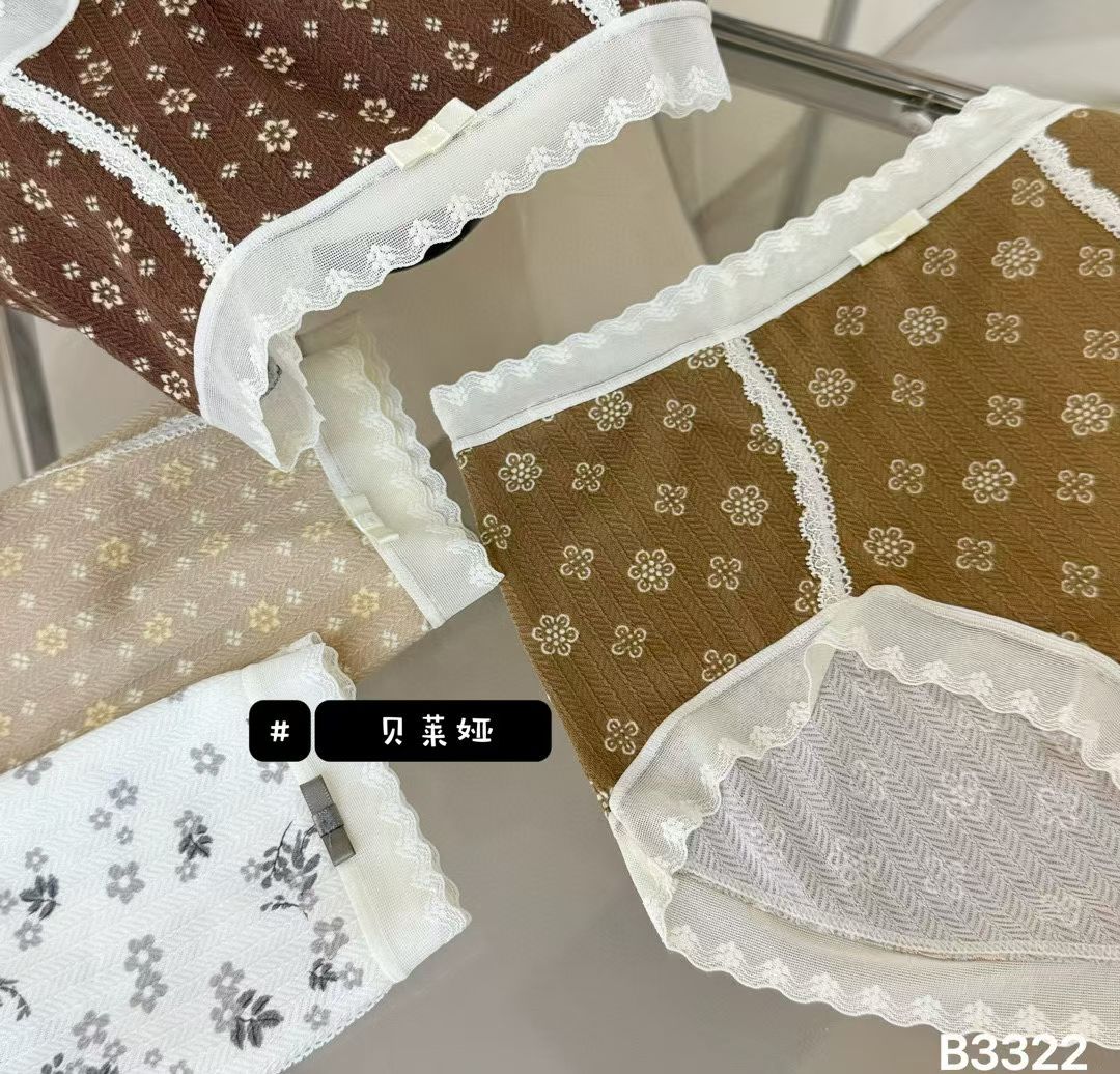 贝莱娅3322春夏甜美蝴蝶结女士碎花中腰内裤棉7A抑纯棉三角裤