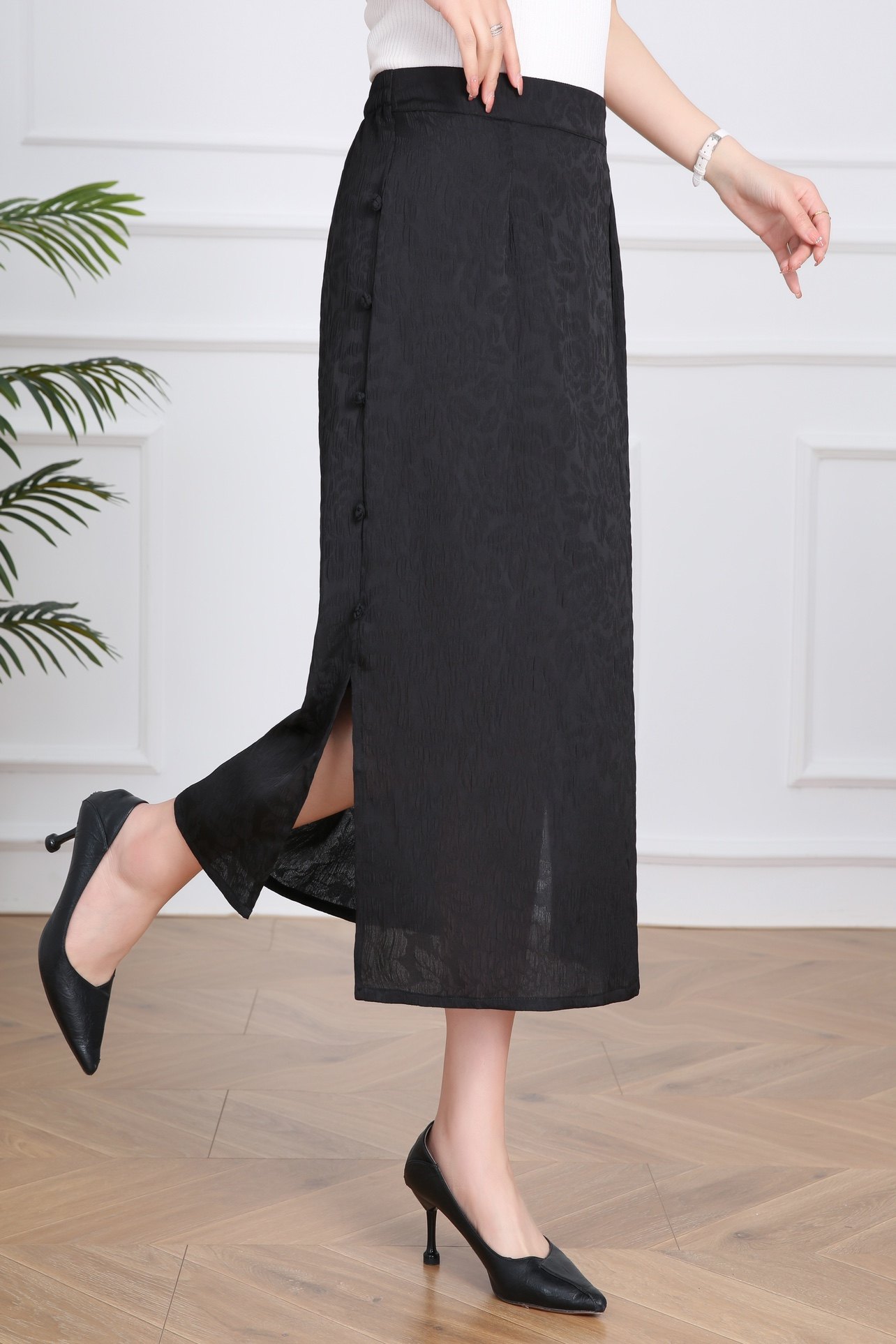 复古提花半身裙 2023夏季透气中年开叉包裙 女中长气质包臀裙