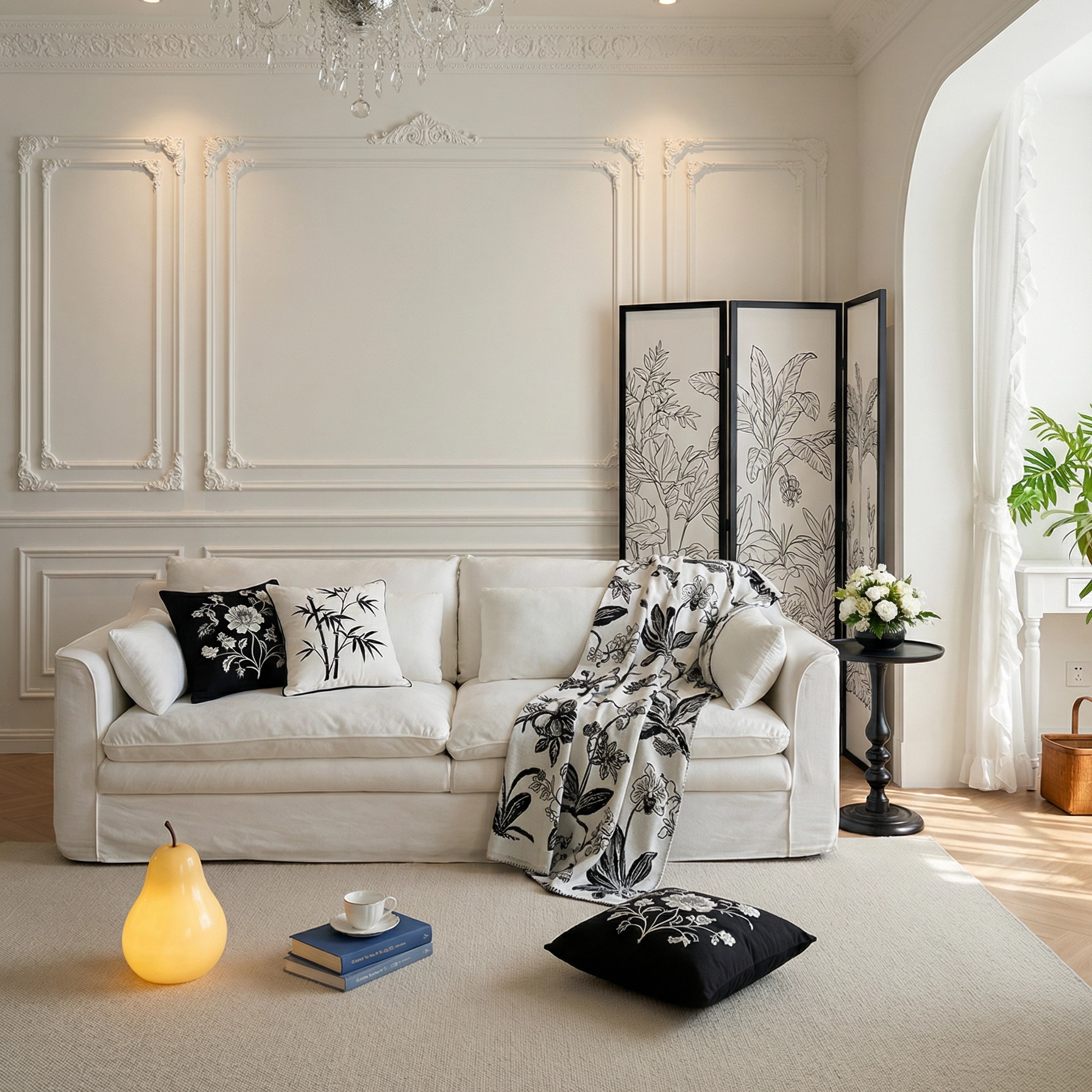 思纳博怀抱沙发棉麻皮艺小户型客厅两用沙发可拆洗法式复古风白色