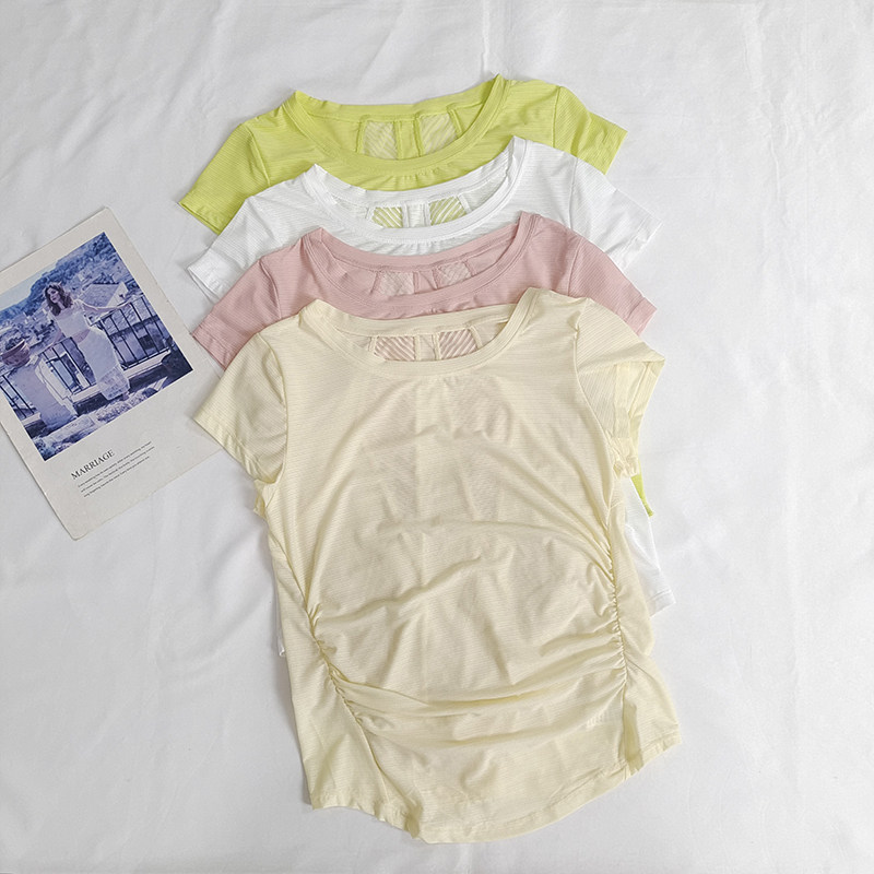 凉感褶皱瑜伽服上衣女宽松显瘦健身短袖宽松罩衫跑步速干运动T恤,运动服/休闲服装,健身衣,淘宝优惠券,粉丝福利购,淘宝优惠卷