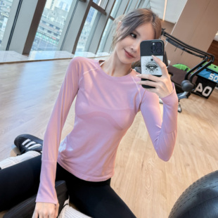 圆领专业跑步训练健身衣紧身高弹显瘦运动长袖瑜伽服普拉提上衣女