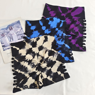 欧美性感侧边镂空无缝扎染健身裤 女 紧身提臀健身撸铁运动三分短裤