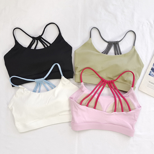 拼色运动内衣防震跑步瑜伽背心多肩带美背文胸固定杯减震文胸外穿