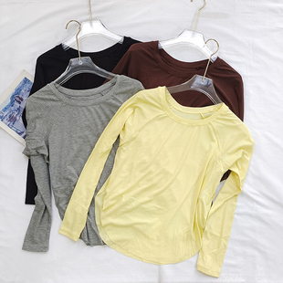 慵懒风性感露肩t恤女瑜伽普拉提健身服透气防晒罩衫 宽松运动上衣