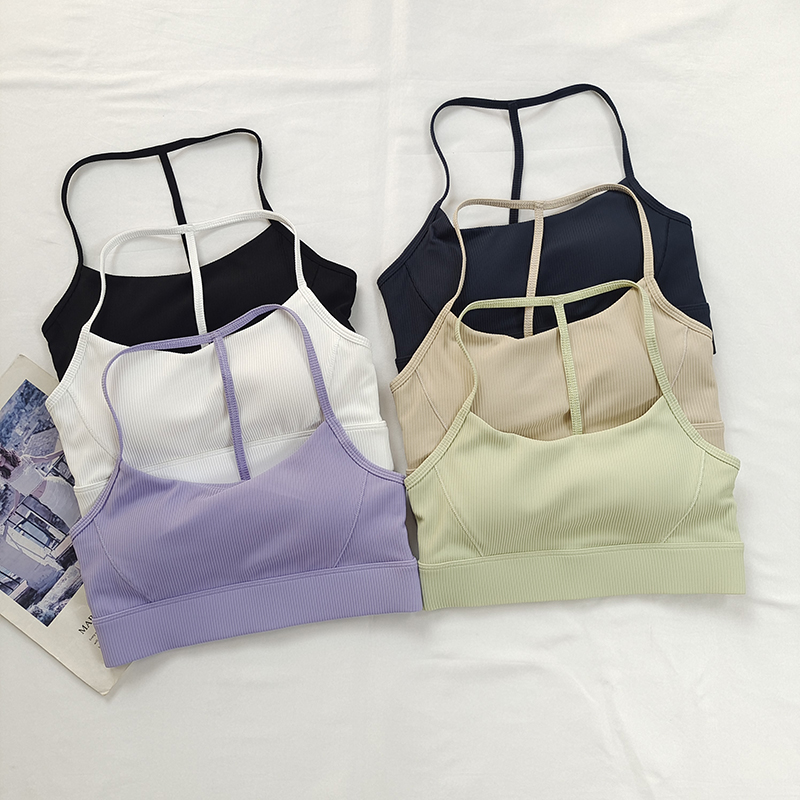 防震细带美背挂脖文胸健身