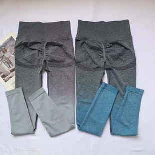 渐变ins超提臀健身裤 女网红紧身高腰跑步速干蜜桃翘臀瑜伽九分裤