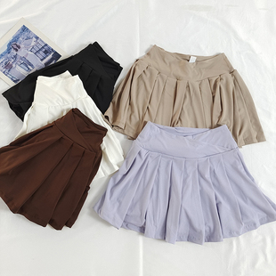 假两件带口袋A字网球裙 防走光高腰速干百褶裙女瑜伽运动健身裙裤