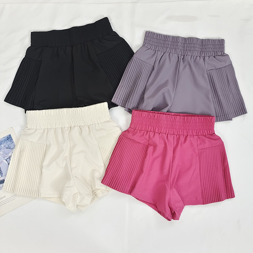 运动短裤女带口袋防走光速干短裤高腰假两件瑜伽裤跑步健身短裤夏