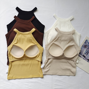 挂脖露肩吊带女带胸垫一体式 外穿健身透气瑜伽服速干防震运动背心