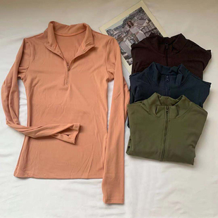透气立领运动上衣女长袖 磨毛户外休闲跑步训练半拉链瑜伽健身衣