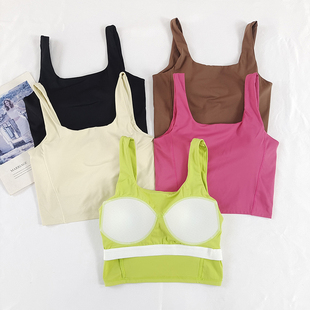 一体式 高品质固定杯运动内衣方领速干健身文胸防震瑜伽背心外穿女