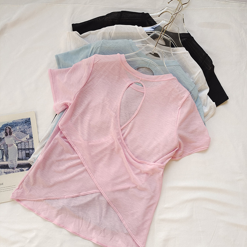 后背镂空休闲宽松露背罩衫女舞蹈透气运动短袖跑步速干瑜伽服T恤,运动服/休闲服装,健身衣,淘宝优惠券,粉丝福利购,淘宝优惠卷