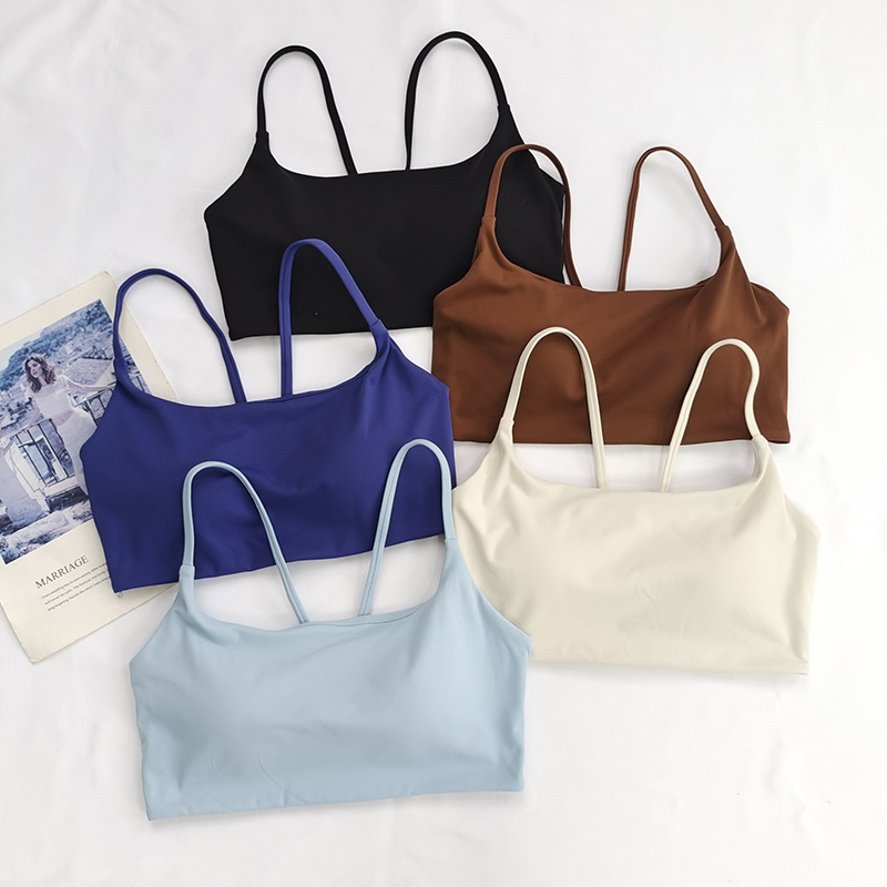 裸感v字美背瑜伽背心一体式运动文胸细肩带跑步防震健身bra女外穿