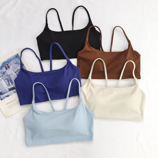 裸感v字美背瑜伽背心一体式 运动文胸细肩带跑步防震健身bra女外穿