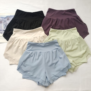 女透气高腰防走光跑步健身马拉松三分裤 假两件瑜伽短裤 新款 夏季