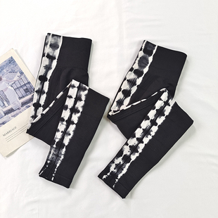 女 高腰蜜桃臀跑步健身裤 外贸扎染无缝瑜伽裤 速干紧身收腹运动裤